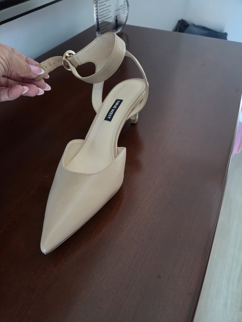 Nine West Nude Pointed-Toe Ankle-Strap Pumps